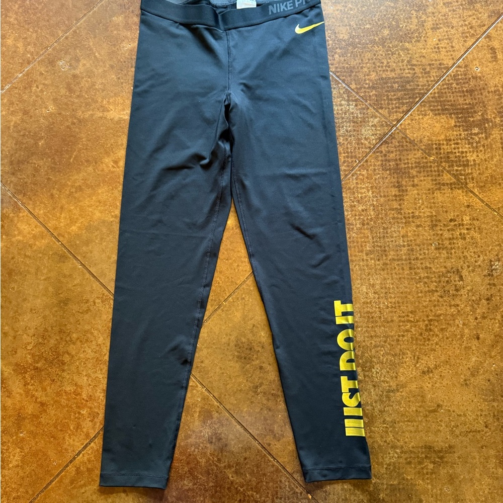 Nike Kids Black Leggings with Yellow Print